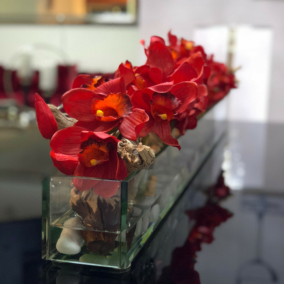 Modern House Glass Vase with Red Cymbidiums