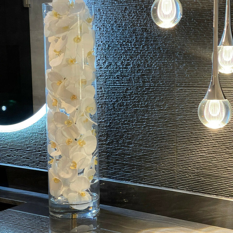 Glass Cylinder with White Phalaenopsis Orchids