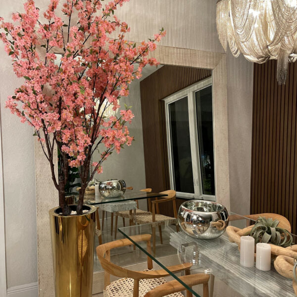 Large Cherry Blossom Tree in Gold Pot