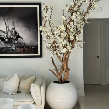 White Magnolia Tree in Glossy White Sphere Pot, 0.76 m